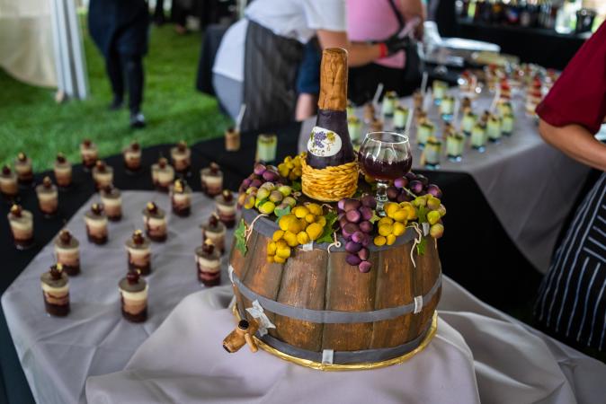 Picture of Bottle of Wine and Grapes in Tiny Barrel