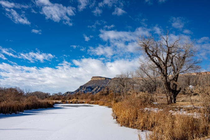 View of Mount Garfield from Palisade Riverbend Park