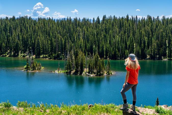 Woman Overlooking Island Lake on the Grand Mesa