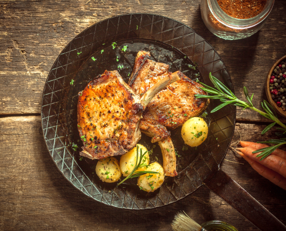 Plate of Peach-Mustard Pork Chops