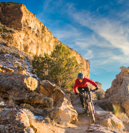 Mountain Biker Riding on Trails in the Winter